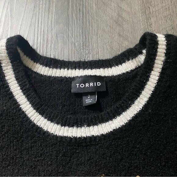 TORRID Sweater Plaid Lips Black Maroon Red Gold Sequins Stars - Picture 6 of 12